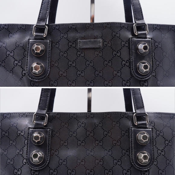 BA43❤️ Gucci Black GG Imprime Coated Canvas Metal Stud Tote Gucci - Picture 6 of 13